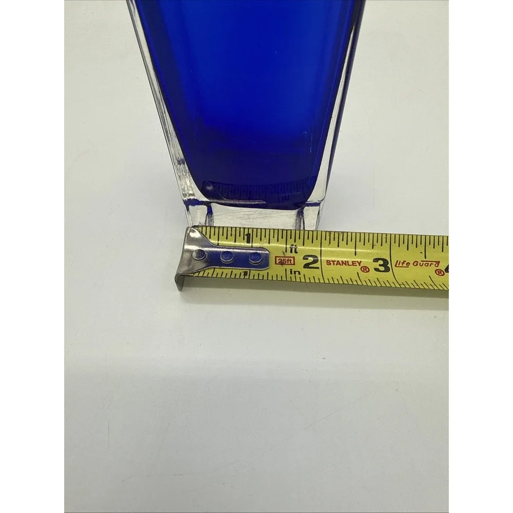 VTG Mid Century Modern MCM COBALT BLUE Rectangular VASE Clear Square Base 10